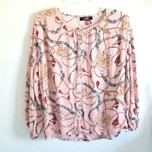 CBR rose pink classic print tassel blouse